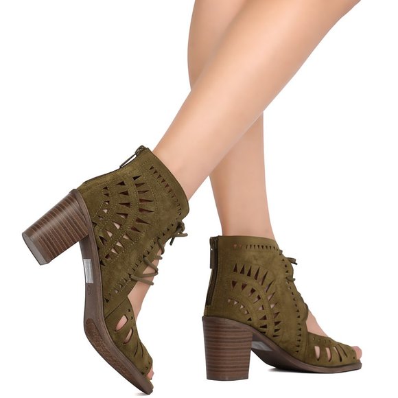 New Breckelles Cut Out Olive Booties Size 5.5 & 8 USA - Picture 1 of 4